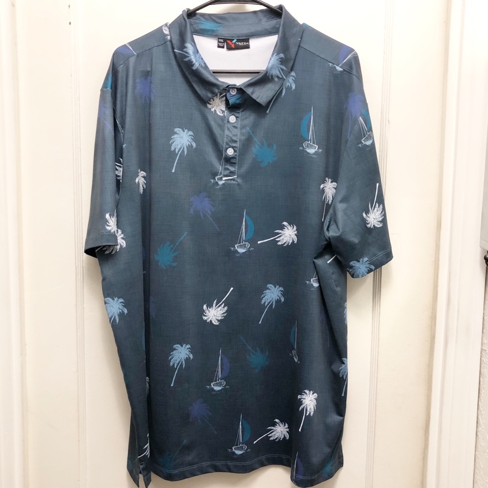 Yatta Golf Polo Shirt Mens XXL Performance Beach Sailboat Palm Tree Tropical